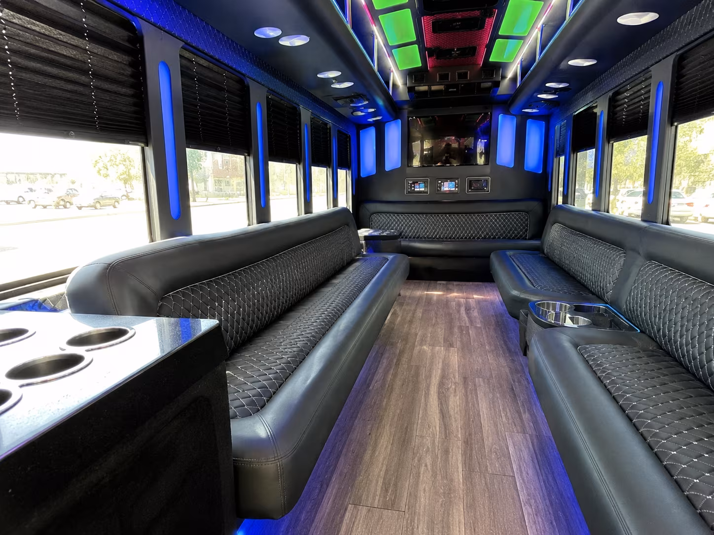 brockton 15 passenger party bus inside