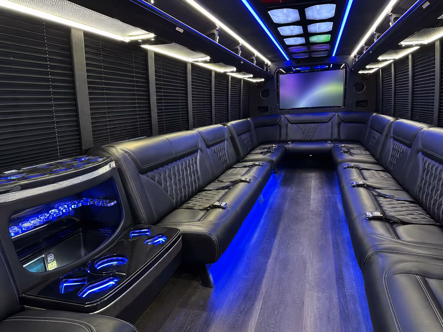 brockton 20 passenger party bus inside