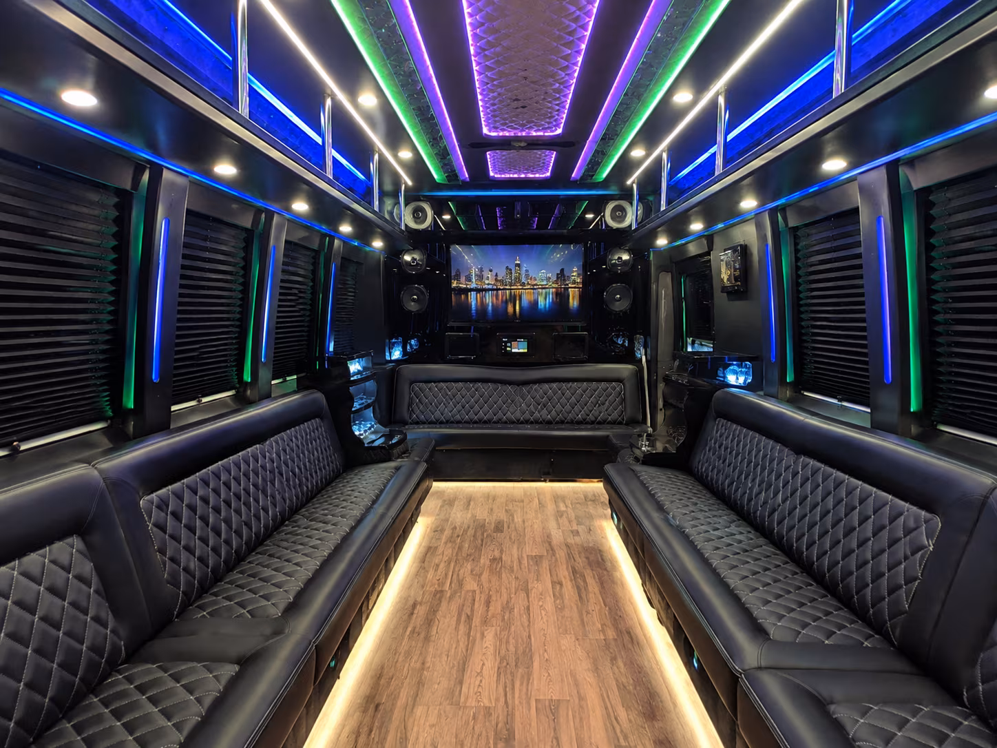 brockton 25 passenger party bus interior