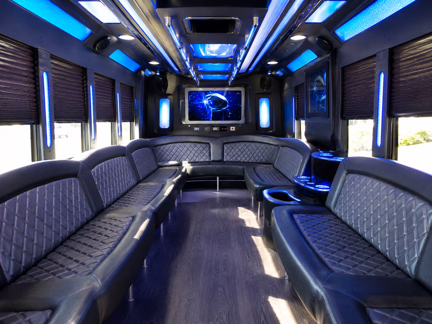 brockton 28 passenger party bus inside