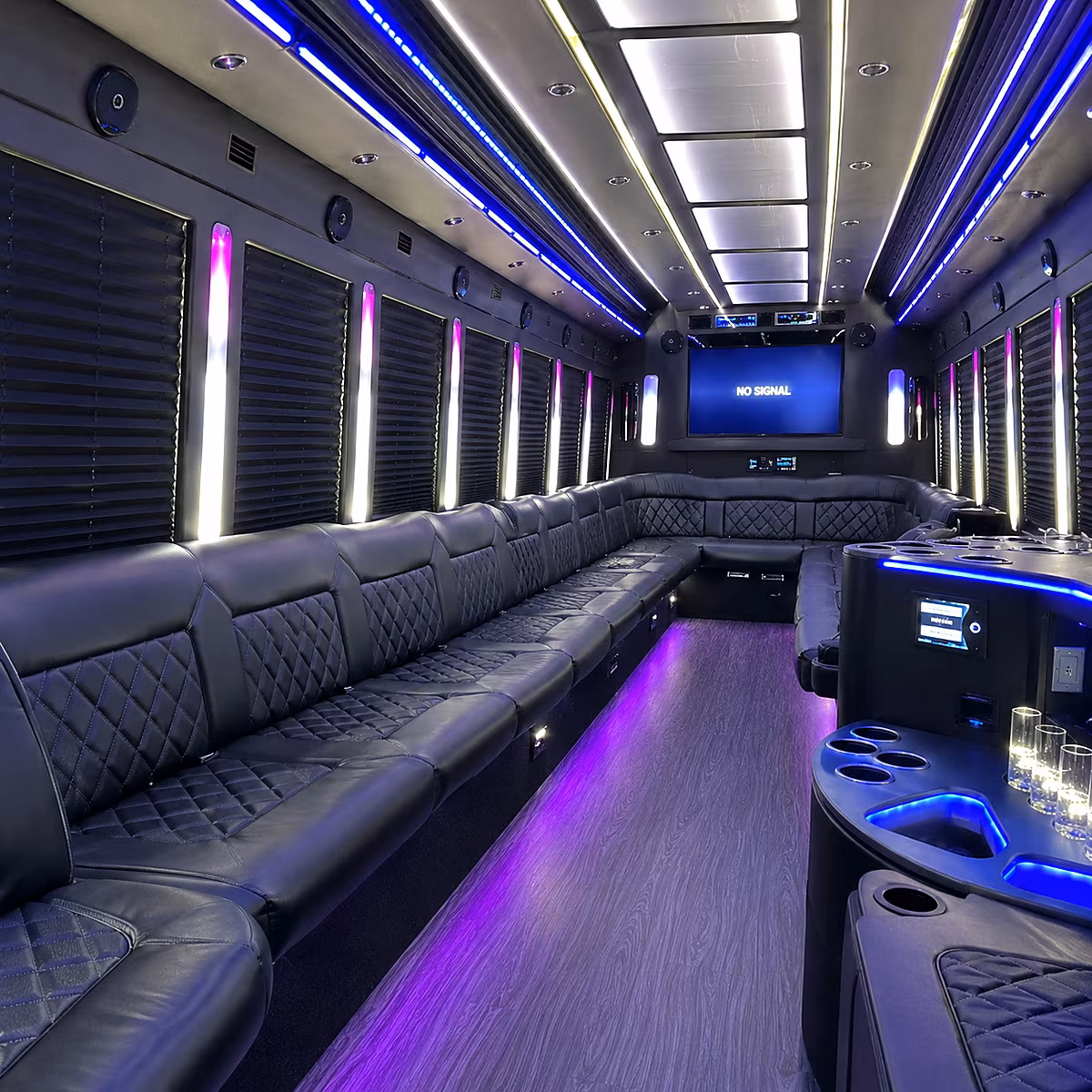 brockton 30 passenger party bus inside
