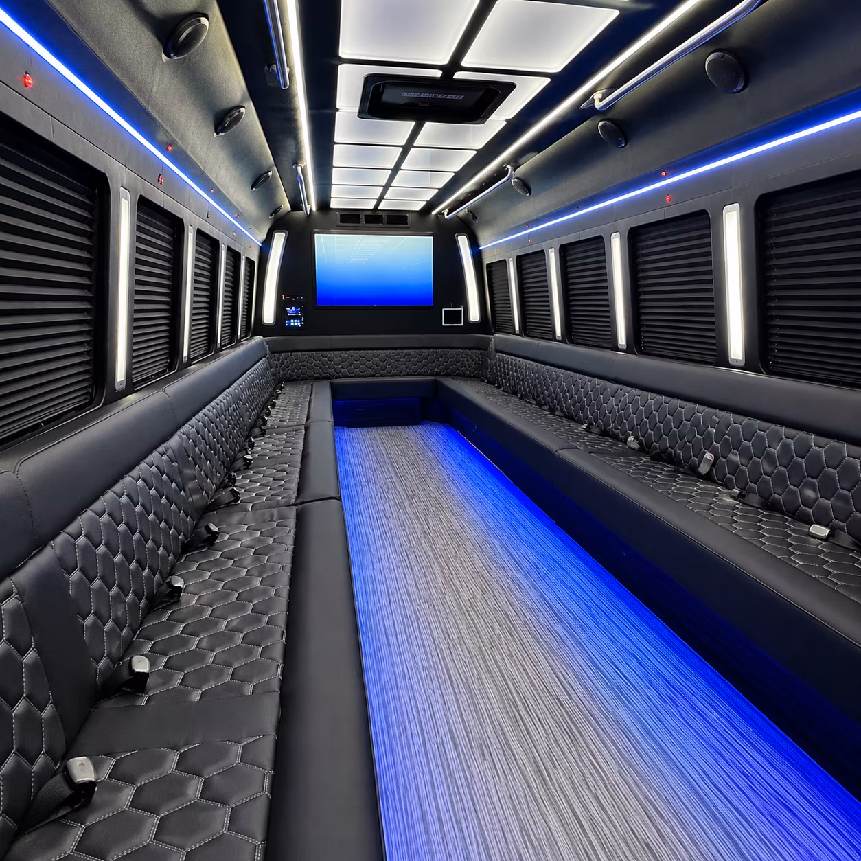 brockton 50 passenger party bus inside