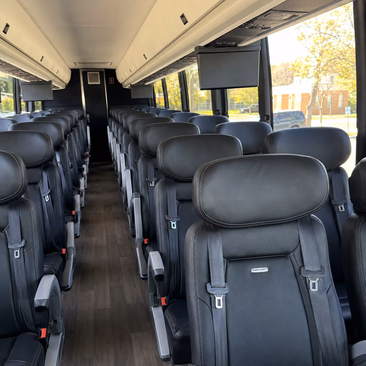 brockton 56 passenger charter bus inside